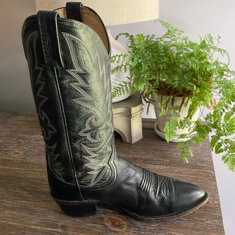 Vintage Mens Dan Post Leather Western Cowboy Boots 8.5 D Black - Picture 9 of 11